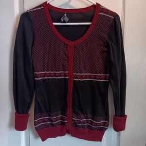 Women's Black and Red Cardigan Sweater